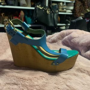 Aldo Teal Wedge Sandals Size 9